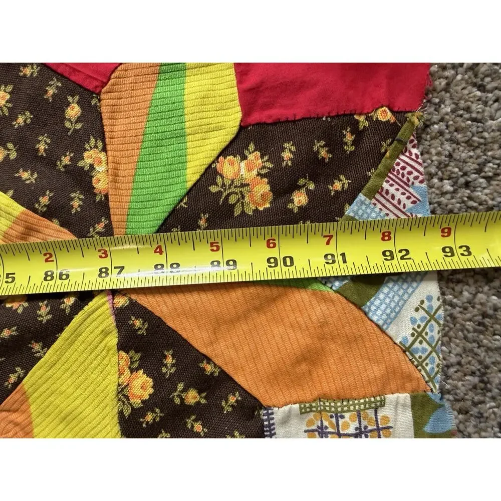 VINTAGE CRAZY QUILT TOP Kaleidoscope 8 Point Star COLORFUL Quilt OOAK Hand Sewn